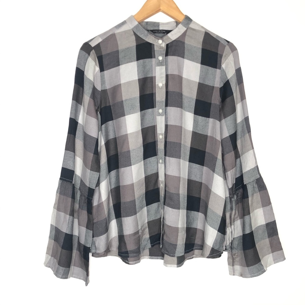 Lucky Brand Buffalo Check Plaid Blouse Bell M
